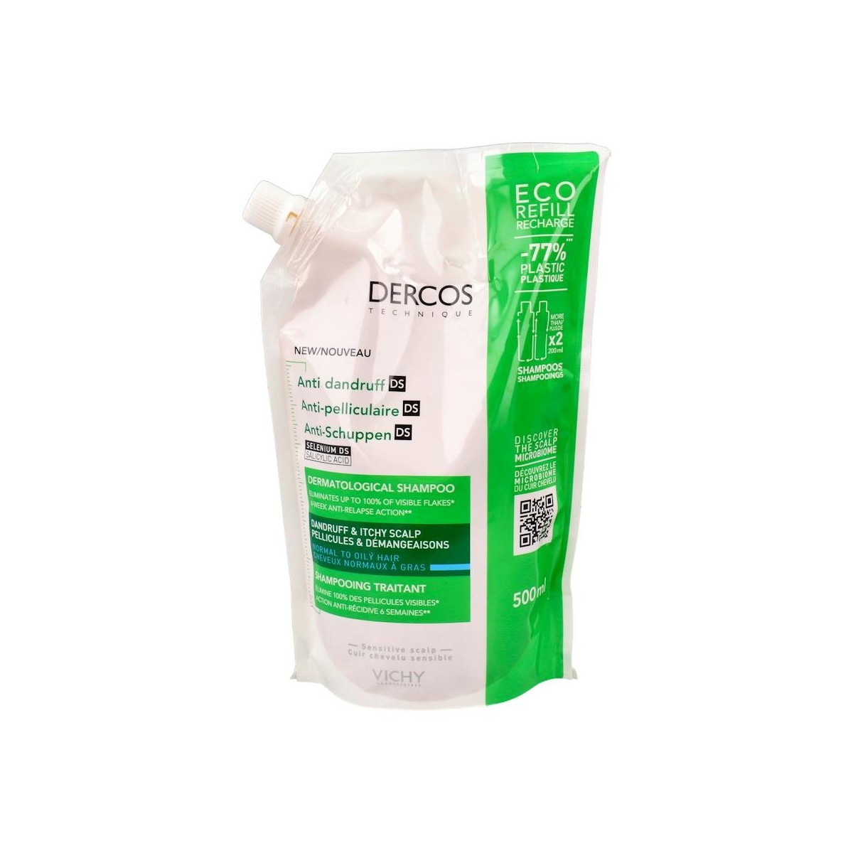 DERCOS ECOREFILL MANIPULADO CASPA GRASA 500 ML