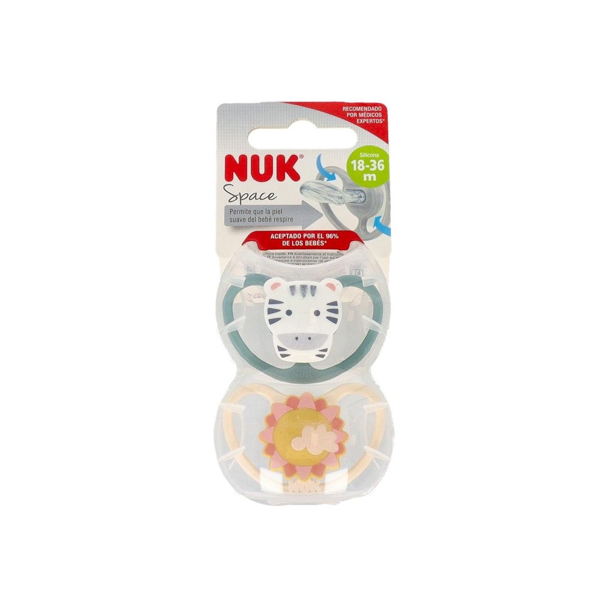 NUK CHUPETE SILICONA SPACE 18 - 36 MESES ZEBRA 2 U